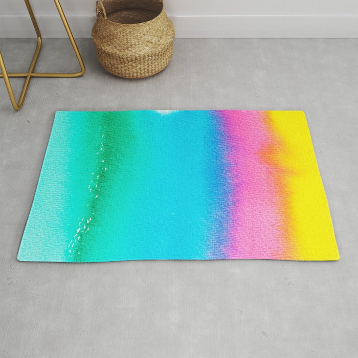 Rainbow, Watercolor Painting Abstract Colorful Fun, Urban Eclectic Contemporary Party Bohemian Rug