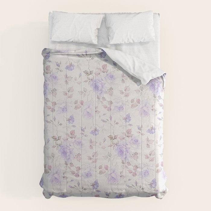 Lavender Gray Elegant Vintage Roses Floral Comforter