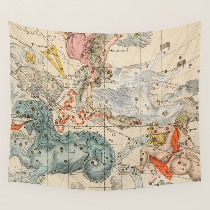 Vintage Celestial & Astrological Map  (1693) Wall Tapestry