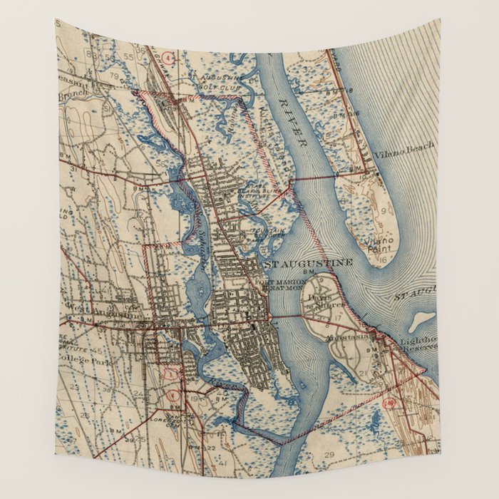 Vintage Map Of St. Augustine Florida (1937) Wall Tapestry