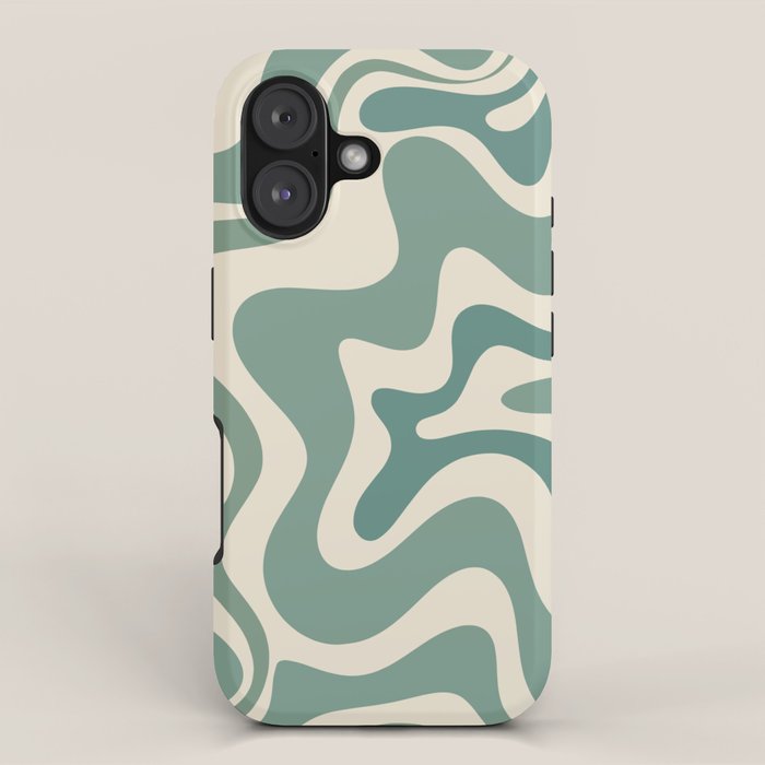 Retro Liquid Swirl Abstract Pattern In Eucalyptus Sage Green And Cream Beige Iphone Case