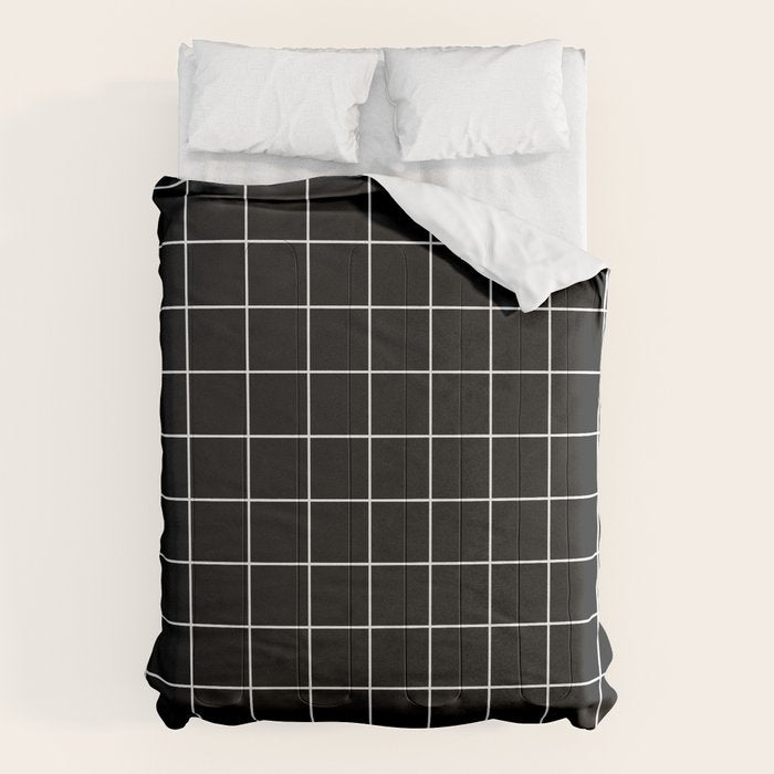Grid Pattern Line Stripe Black And White Minimalist Geometric Stripes Lines Drawing Comforter
