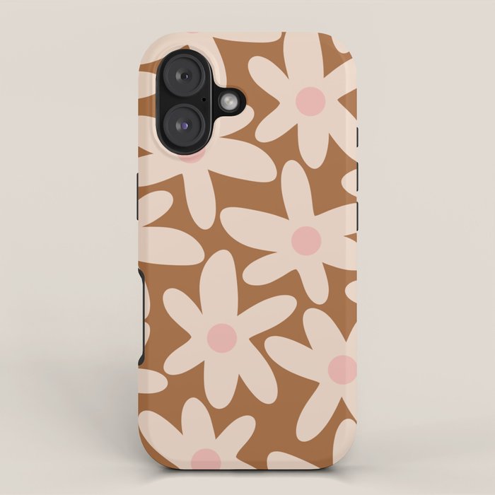 Daisy Time Retro Floral Pattern In Chocolate Brown And Blush Iphone Case