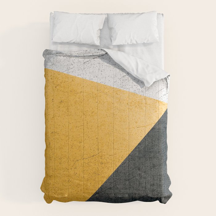 Modern Yellow & Black Geometric Comforter