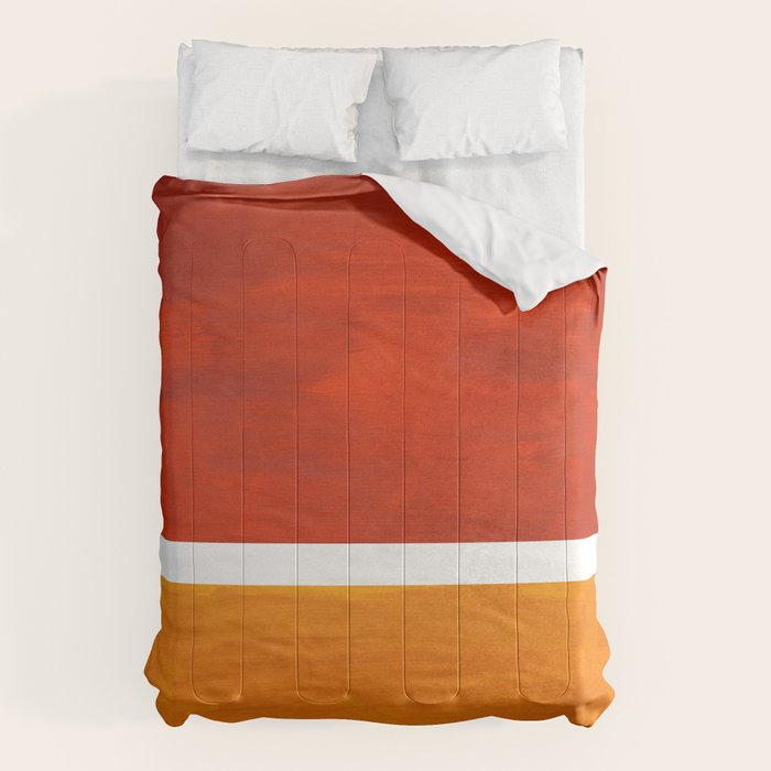 Burnt Orange Yellow Ochre Mid Century Modern Abstract Minimalist Rothko Color Field Squares Comforter