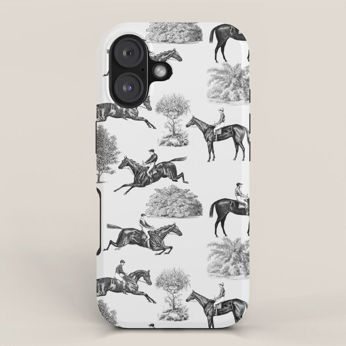Horse Racing Black And White Toile Pattern  Iphone Case