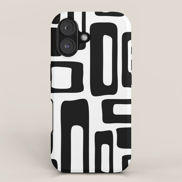 Retro Mid Century Modern Abstract Pattern 336 Black And White Iphone Case