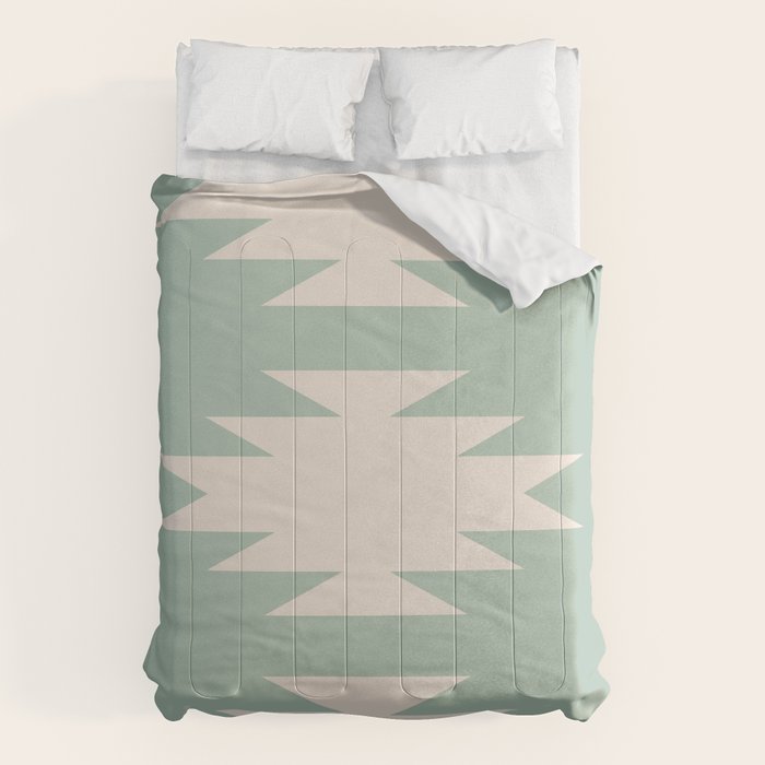 Geometric Southwestern Minimalism - Neutral Sage Green Comforter