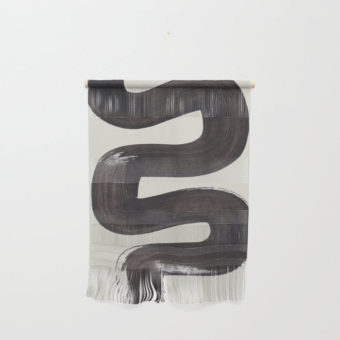 Black & White Minimalist Abstract Shapes Patterns Black Ink Painting Wall Hanging