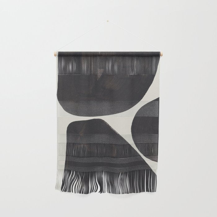 Black & White Minimalist Abstract Shapes Patterns Black Ink Painting Wall Hanging