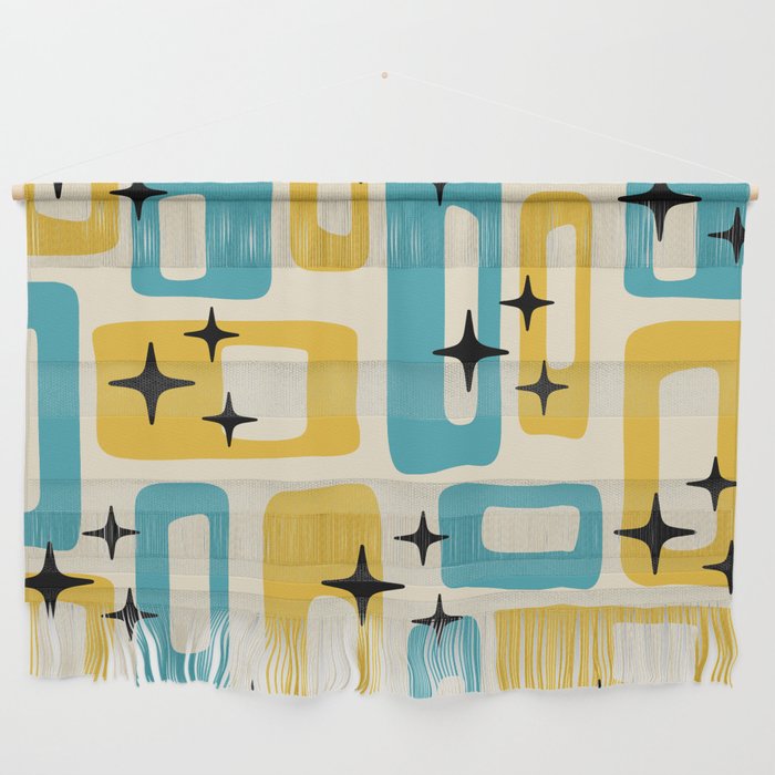 Retro Mid Century Modern Abstract Pattern 224 Blue And Yellow Wall Hanging