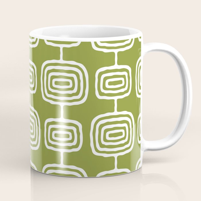Mid Century Modern Atomic Rings Pattern Mid Mod Olive Green Coffee Mug