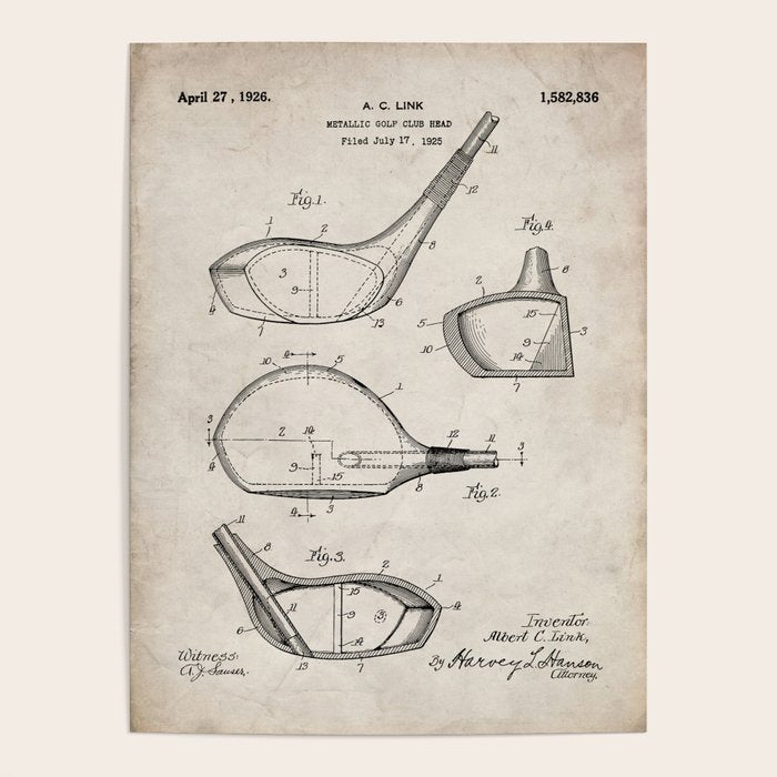 Golf Driver Patent - Golf Art - Antique Poster