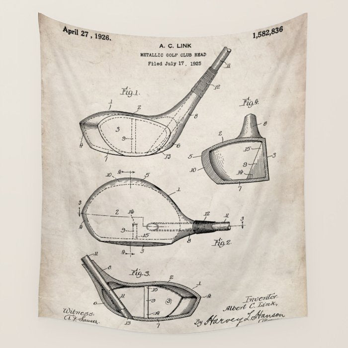 Golf Driver Patent - Golf Art - Antique Wall Tapestry