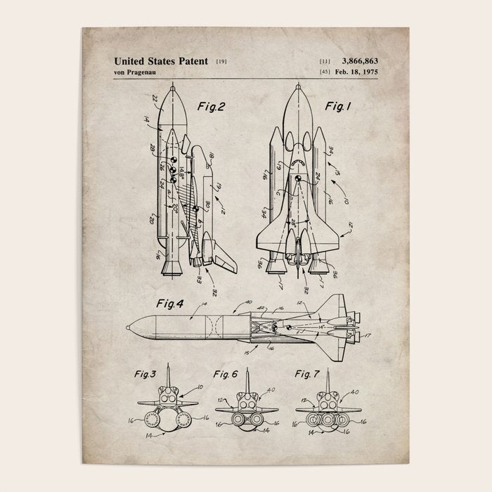 Nasa Space Shuttle Patent - Nasa Shuttle Art - Antique Poster
