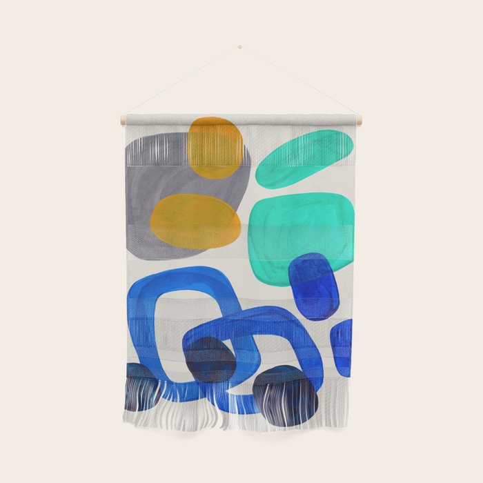 Mid Century Modern Abstract Minimalist Fun Colorful Shapes Marine Green Retro Vintage Fun Shapes Wall Hanging