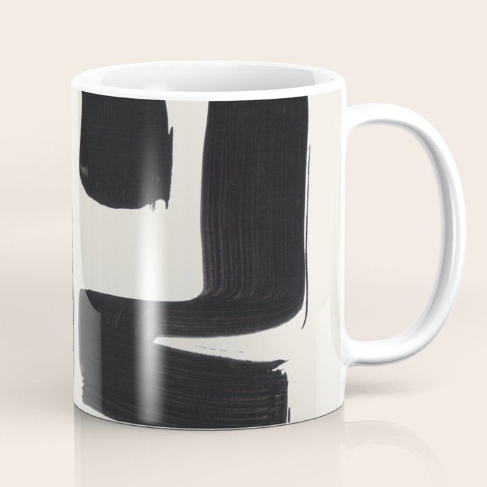 Mid Century Modern Minimalist Abstract Art Brush Strokes Black & White Ink Art Shapes Coffee Mug