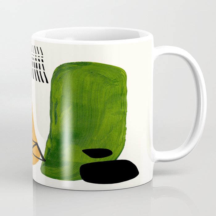 Mid Century Modern Abstract Minimalist Retro Vintage Style Yellow Ochre Olive Green Shapes Ornament Coffee Mug