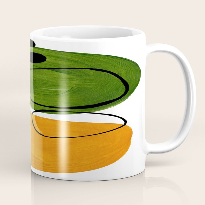 Modern Mid Century Fun Colorful Abstract Minimalist Painting Olive Green Yellow Ochre Buns Coffee Mug