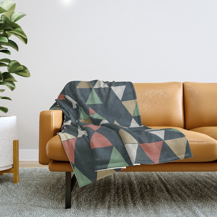 Geometric Prism, Green, Terracotta, Gold Throw Blanket