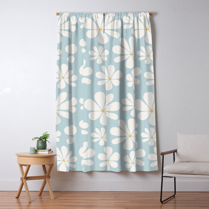 Retro Daisy Pattern - Pastel Blue Window Curtain