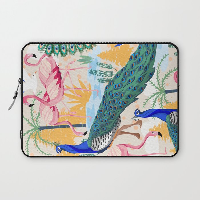 Utopia, Tropical Wildlife Animals, Flamingo Peacock Seagull Vintage Botanical Palm Laptop Sleeve