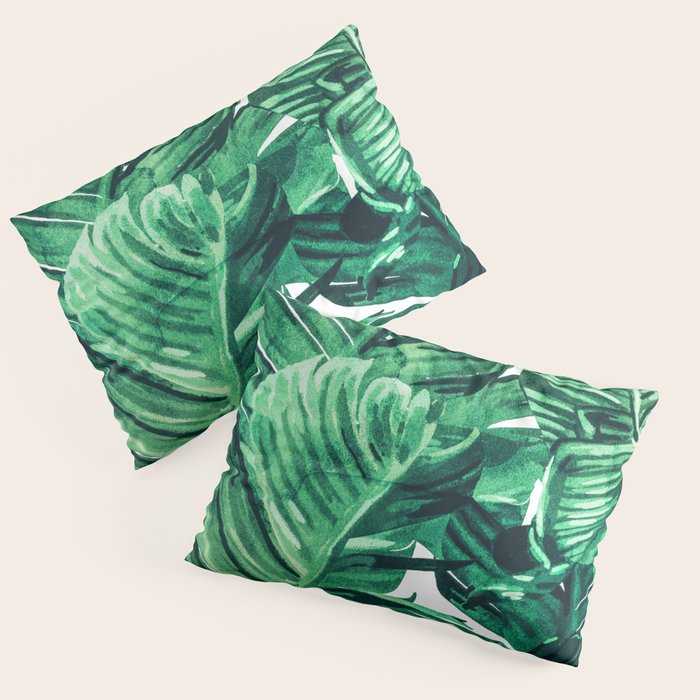 Tropical State Of Mind | Watercolor Palm Banana Leaves Painting | Botanical Jungle Bohemian Plants Pillow Sham