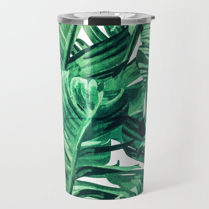 Tropical State Of Mind | Watercolor Palm Banana Leaves Painting | Botanical Jungle Bohemian Plants Travel Mug