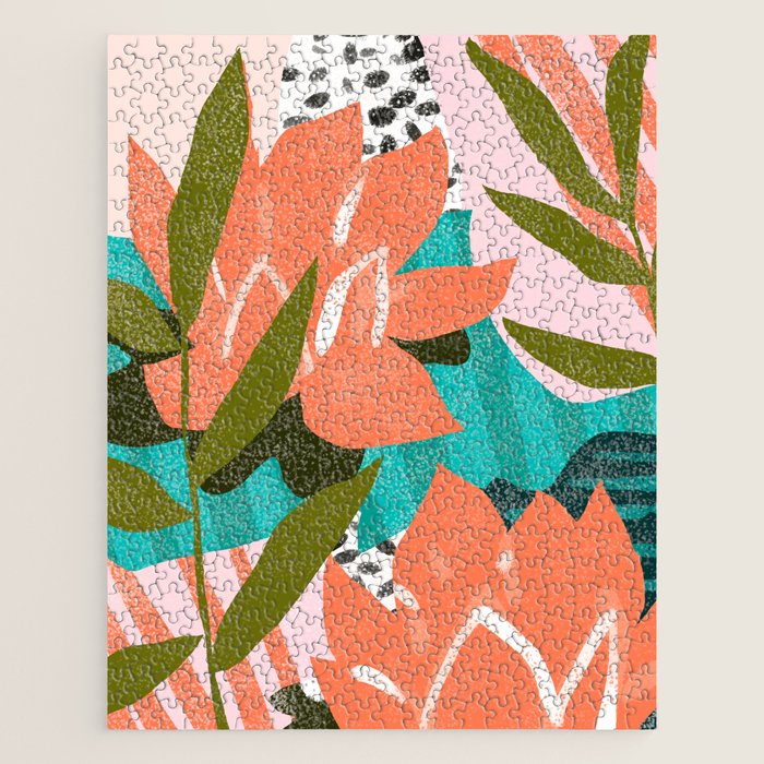 Forever In My Garden | Abstract Botanical Nature Plants Floral Painting | Quirky Modern Contemporary Jigsaw Puzzle