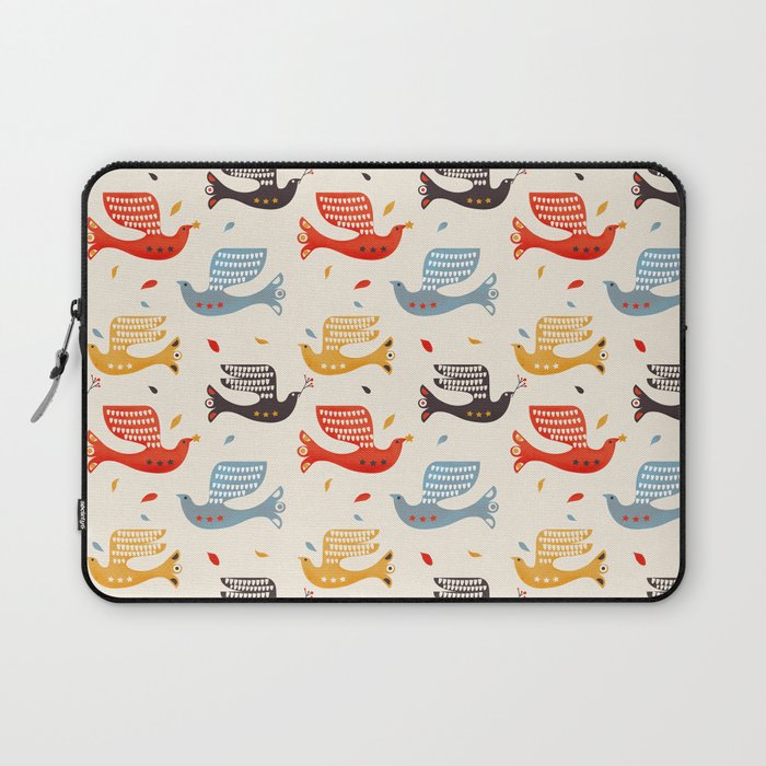 Festive Birds Retro Pattern Laptop Sleeve