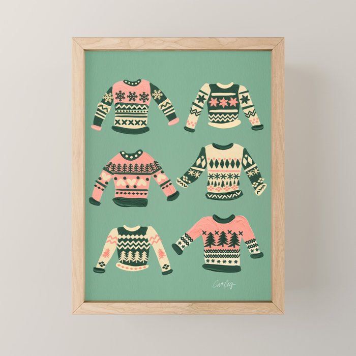 Christmas Sweaters - Vintage Blush Mint Palette Mini Art Print
