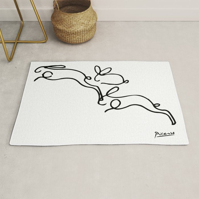 Picasso - Rabbits Line Drawing, Animals Sketch Rug