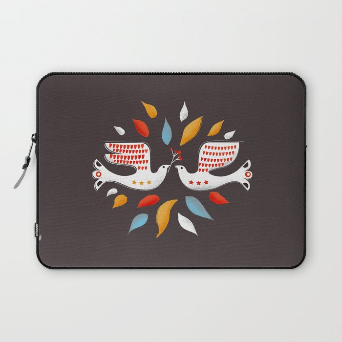 Retro Christmas Birds Illustration Laptop Sleeve