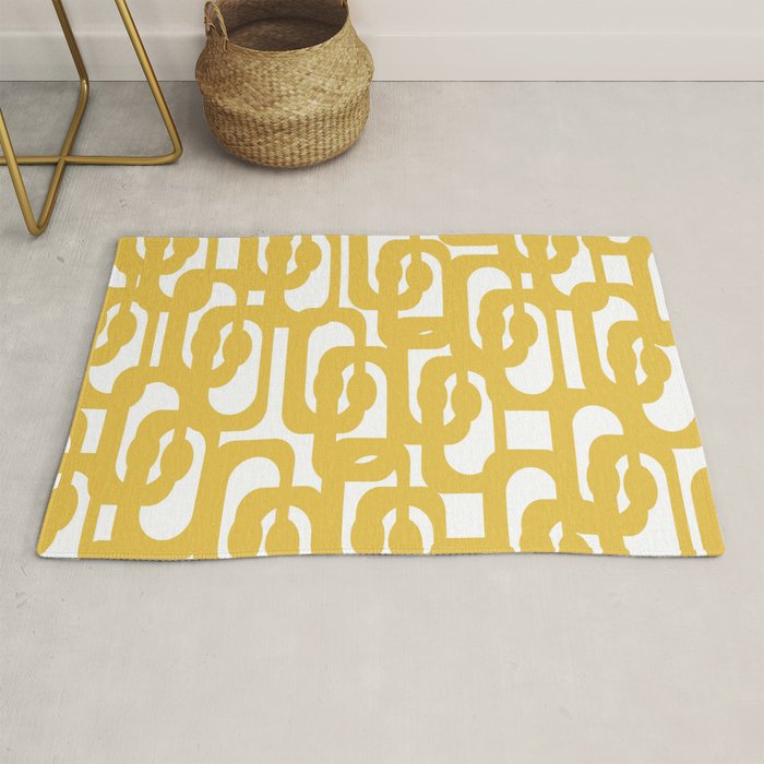 Mustard Yellow And White Mid-Century Modern Loop Pattern Rug