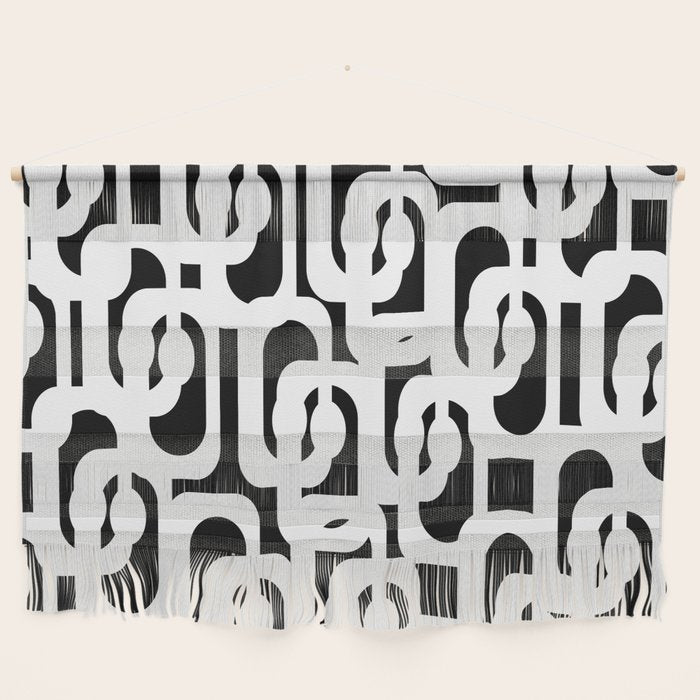 Black And White Mid-Century Modern Loop Pattern Wall Hanging