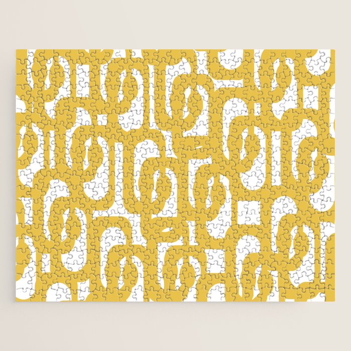 Mustard Yellow And White Mid-Century Modern Loop Pattern Jigsaw Puzzle