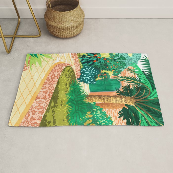 The House With The Green Door, Nature Architecture Painting, Places Stay At Home Tropical Villa Rug