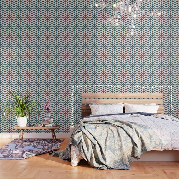 Geometric Leaf Shapes In Teal And Blush Wallpaper