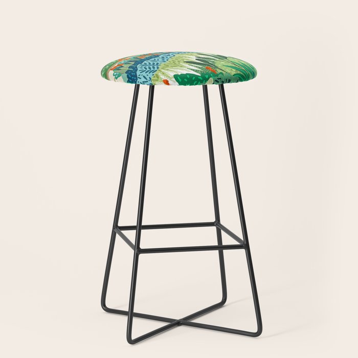 Solo Walk, Nature Jungle Forest Tropical Colorful Vibrant Bortanical Illustration Painting Stool