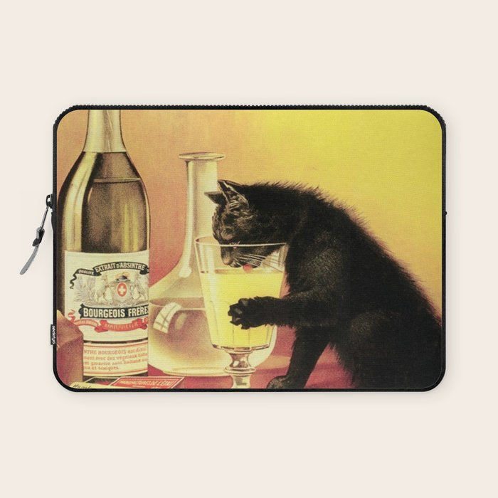 Absinthe Bourgeois Black Cat Vintage Laptop Sleeve