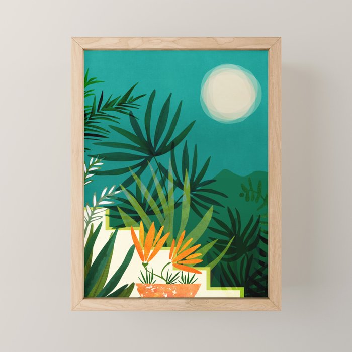 Tropical Moonlight Night Scene Mini Art Print