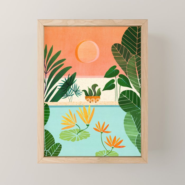 Shangri La Sunset Exotic Landscape Illustration Mini Art Print