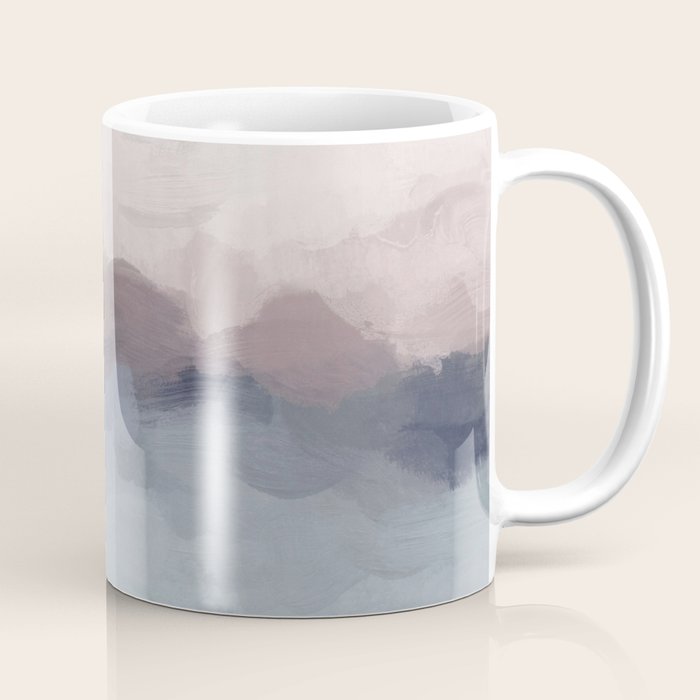 Blushing Seas - Pink Mauve Purple Navy Light Blue Abstract Painting Modern Ocean Waves Horizon Coffee Mug