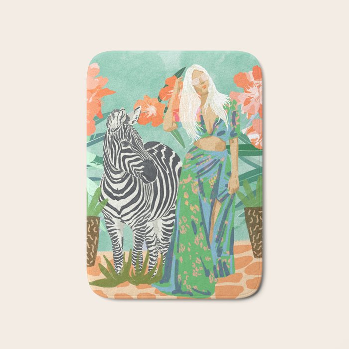 Never Change Your Stripes Illustration, Modern Bohemian Zebra Painting Wildlife Woman Bath Mat