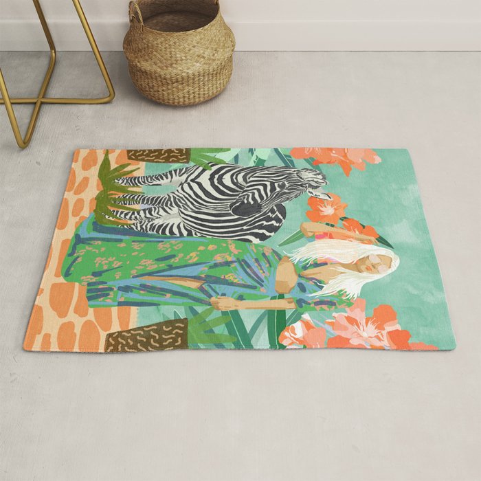 Never Change Your Stripes Illustration, Modern Bohemian Zebra Painting Wildlife Woman Rug
