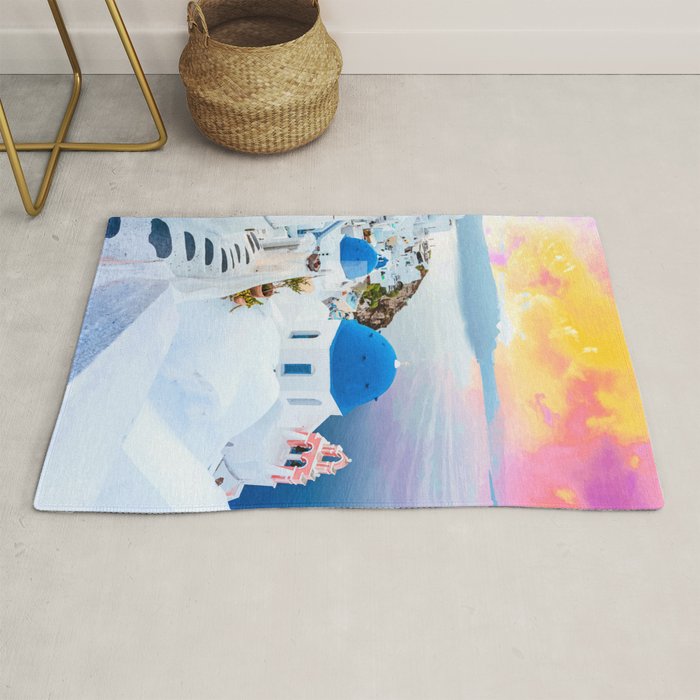 Greek Fantasy, Greece Travel Tropical Photography, Nature Landscape Ocean Architecture Graphic Rug