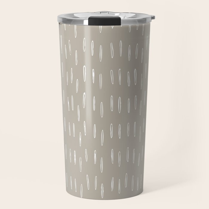 Boho Prints, Raindrops, Beige, Minimalism, Abstract Art Travel Mug