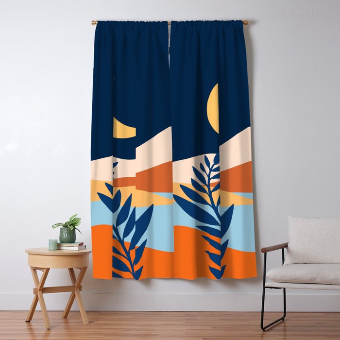 Moon And Night Bloomer Mountain Landscape Window Curtain