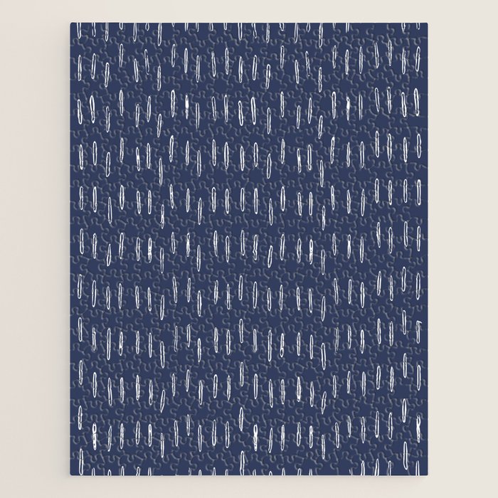 Boho Prints, Raindrops, Indigo Blue, Minimalism, Abstract Art Jigsaw Puzzle