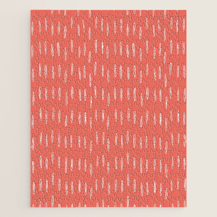 Boho, Raindrop, Mudcloth, Coral Jigsaw Puzzle